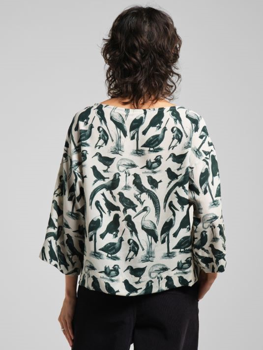 Camicia fluida fantasia Uccelli verde Vellinge, Dedicated.