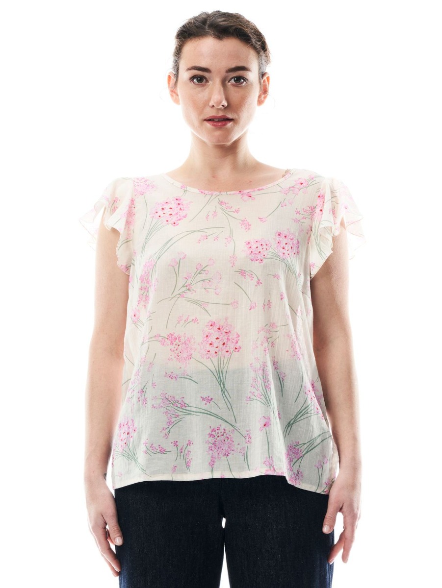 Blusa in cotone maniche ad aletta ALI fantasia Rosa avorio