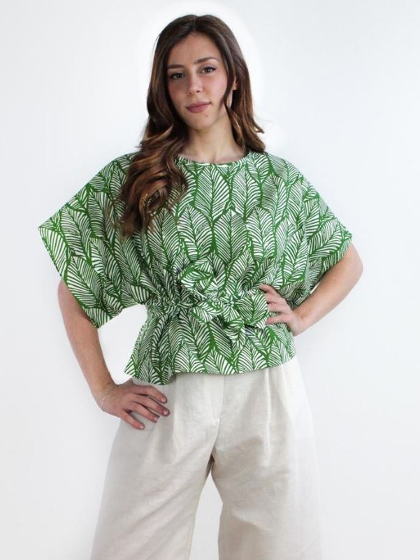 Blusa donna cotone, fantasia Foglie verdi Gardenia