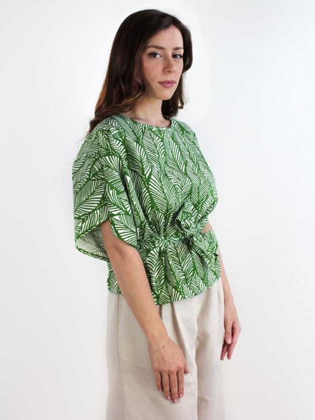 Blusa donna cotone, fantasia Foglie verdi Gardenia