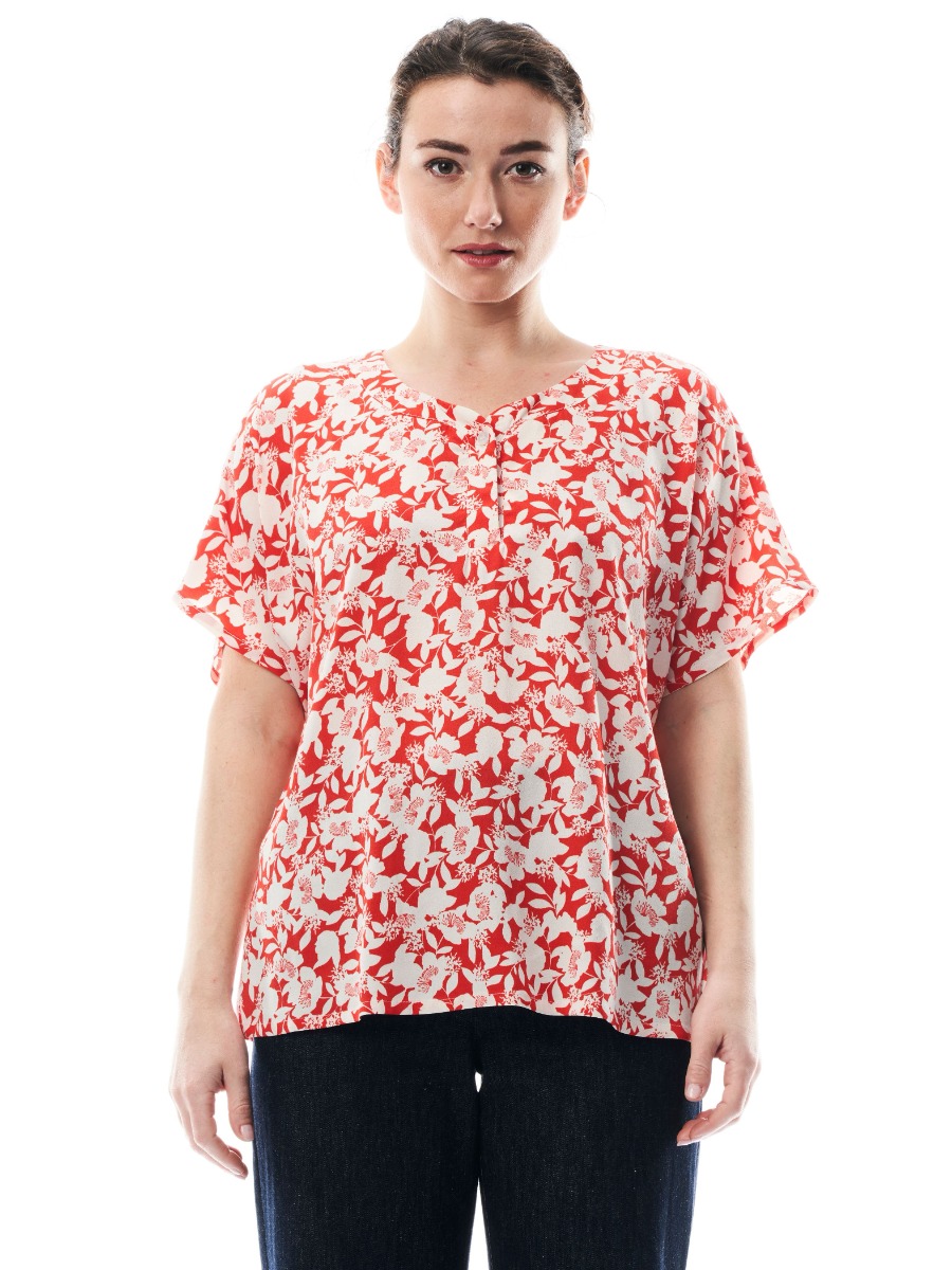 Blusa in viscosa e seta maniche corte STEFY fantasia Rosso bianco