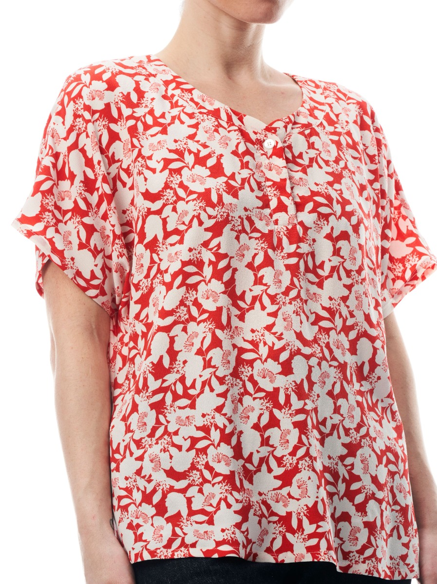 Blusa in viscosa e seta maniche corte STEFY fantasia Rosso bianco