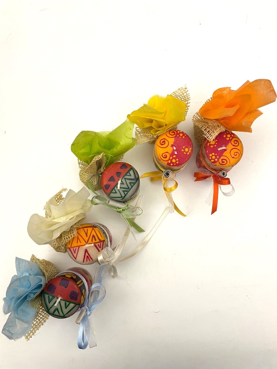 Bomboniera Candela dipinta 5x7cm con Porta confetti colori assortiti