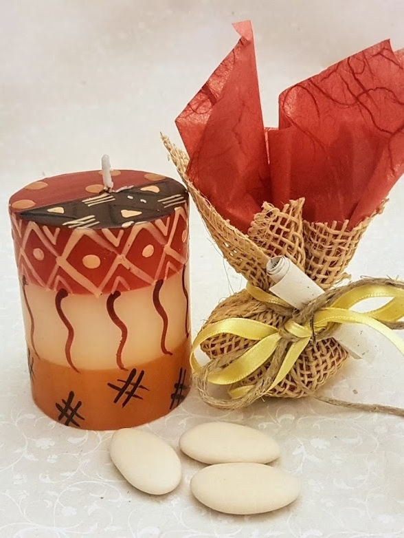 Bomboniera Candela 5x7cm dipinta con Porta confetti colori della terra