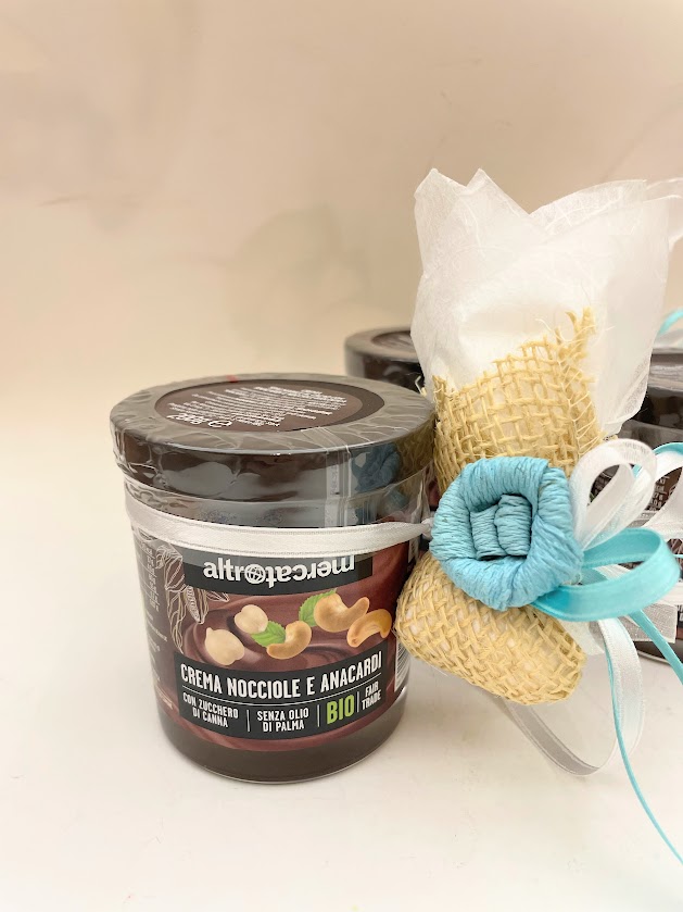 Bomboniera crema cioccolato spalmabile BIO con porta confetti