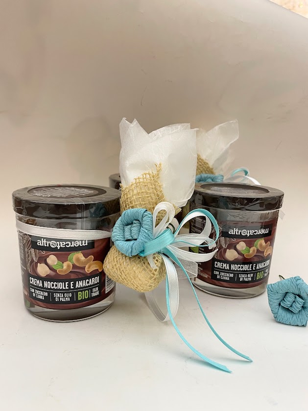 Bomboniera crema cioccolato spalmabile BIO con porta confetti
