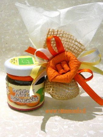 Bomboniera marmellata picola con fiore e nastri