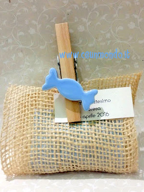 Bomboniera portaconfetti con molletta caramella azzurra