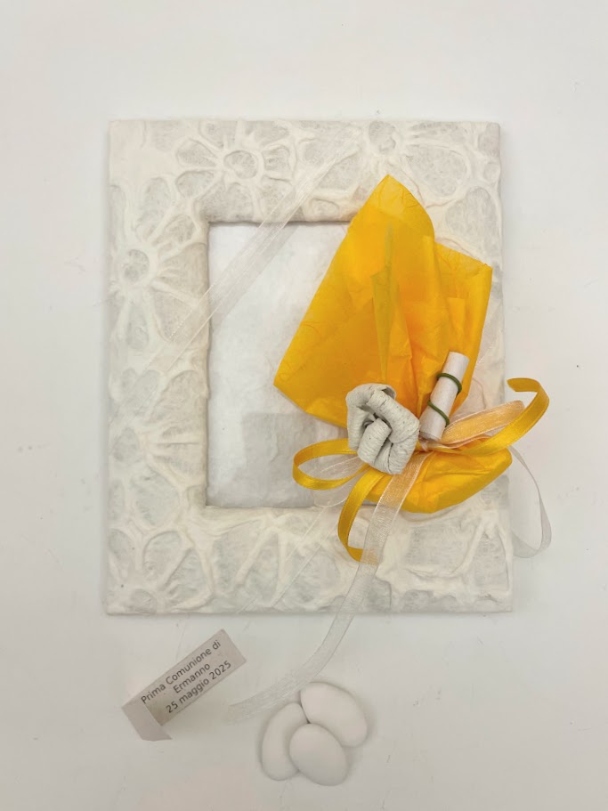 Bomboniera Portafoto Daisy grande con porta confetti e fiore