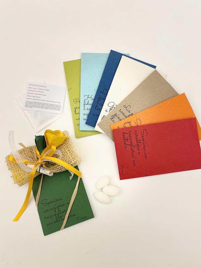 Bomboniere semi da piantare, equo solidale con porta confetti, colori assortiti