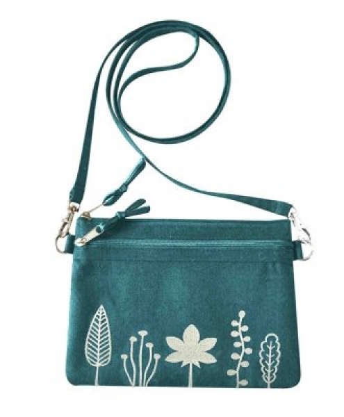 Borsetta 2 tasche in lino ricamato HERBAL 20x14 cm