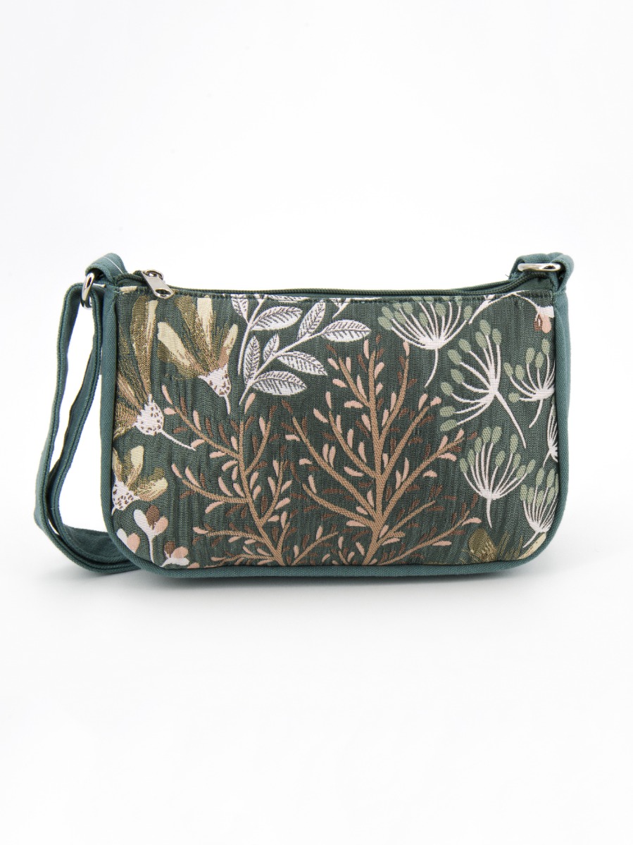 Borsa a tracolla SWEETY in broccato di cotone FIORI VERDI