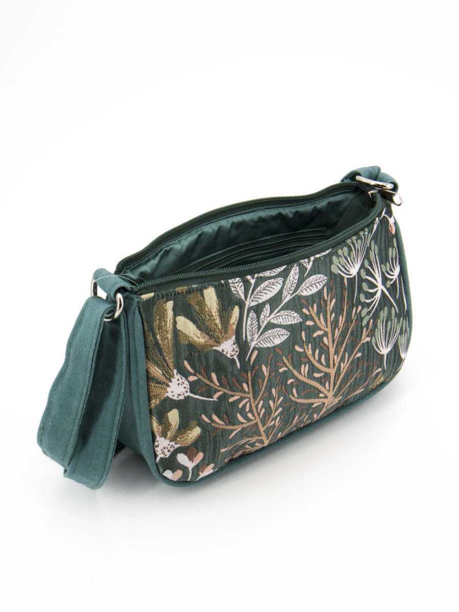 Borsetta baguette in broccato di cotone FIORI VERDI