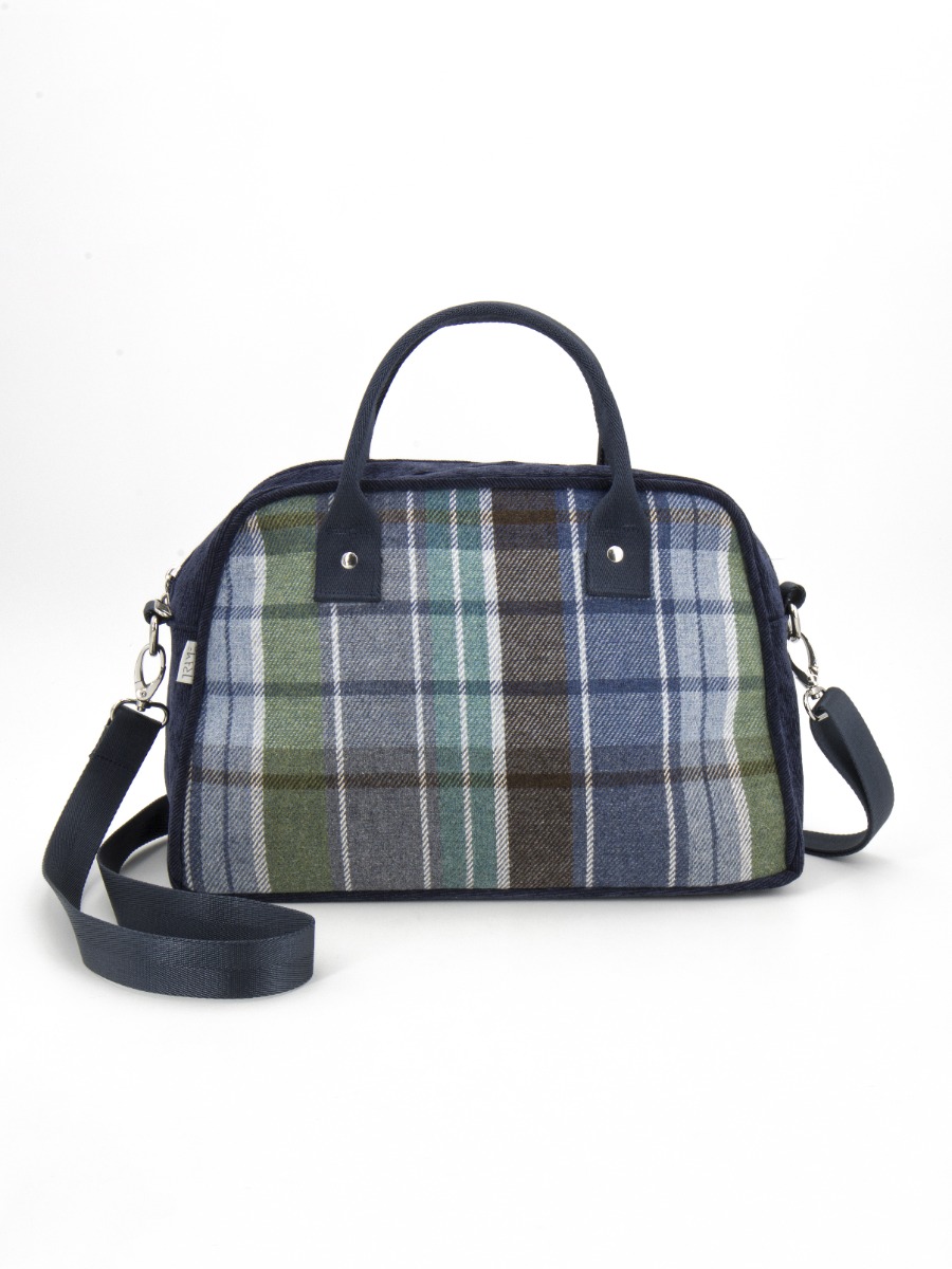 Borsa a spalla e tracolla in tweed e velluto a coste Verdi e Blu DOCTOR Lumberjack