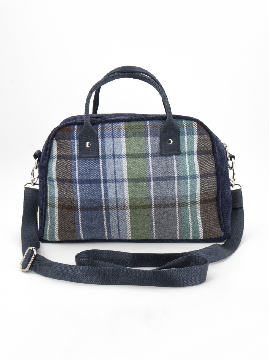 Borsa a spalla e tracolla in tweed e velluto a coste Verdi e Blu DOCTOR Lumberjack