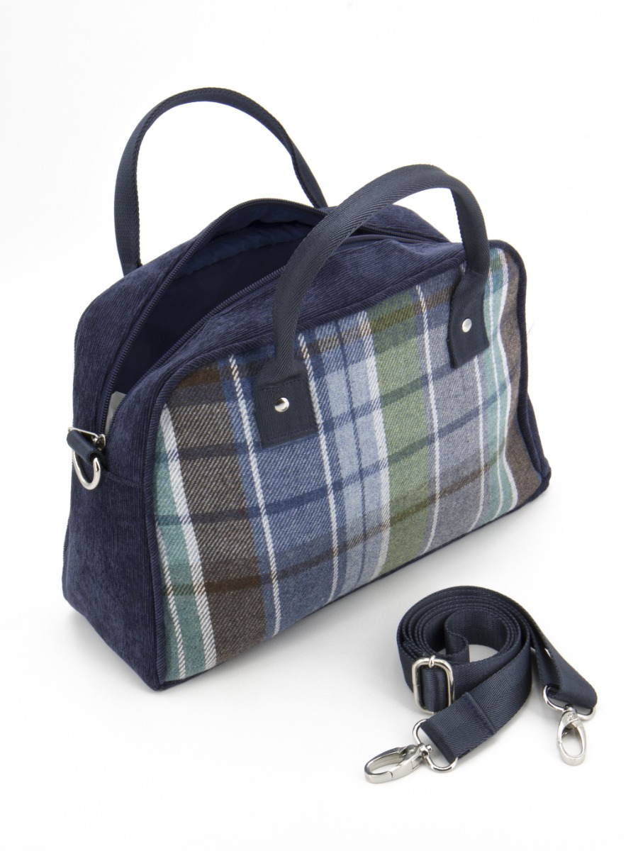 Borsa a spalla e tracolla in tweed e velluto a coste Verdi e Blu DOCTOR Lumberjack