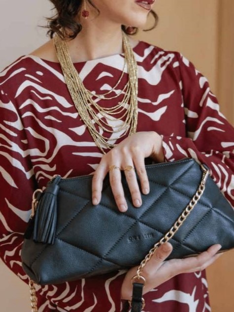 Borsa baguette matelassè Nera Lipsia