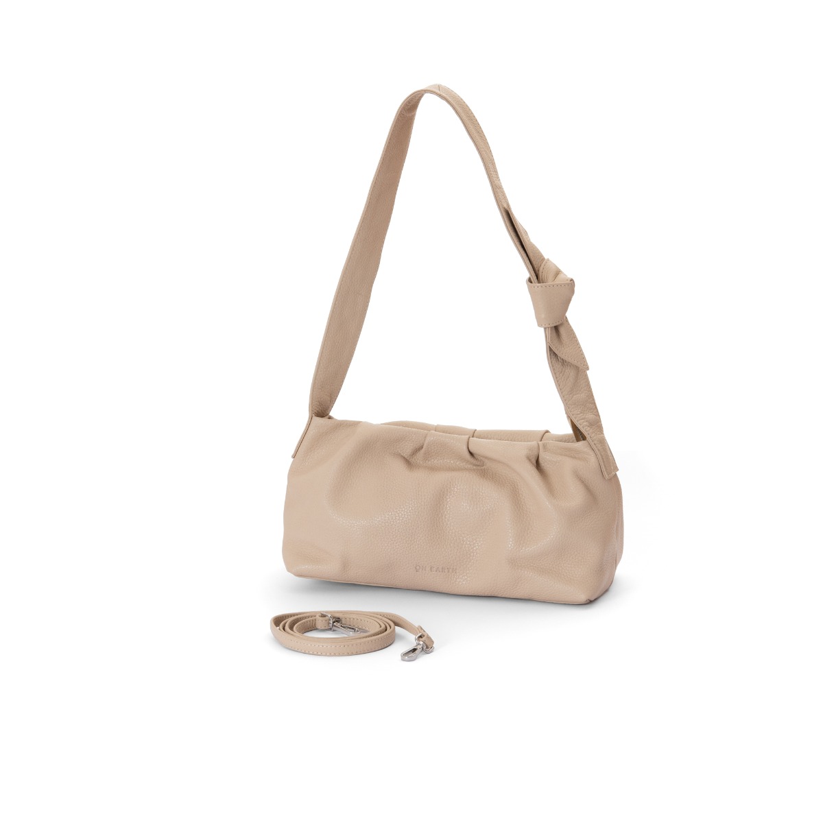 Borsa a spalla media in pelle arricciata Primula Avorio