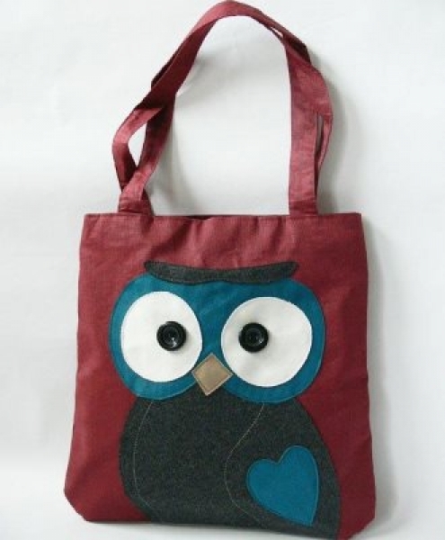 Borsa shopping GUFO in cotone con doppi manici Rosso scuro 33x36cm