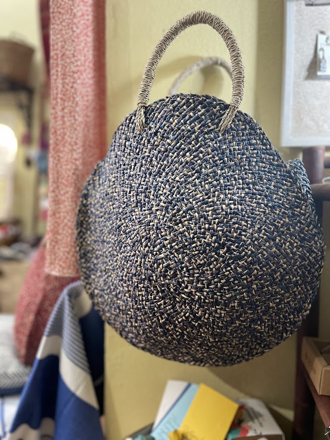 Borsa paglia artigianale rotonda Ubud Blu