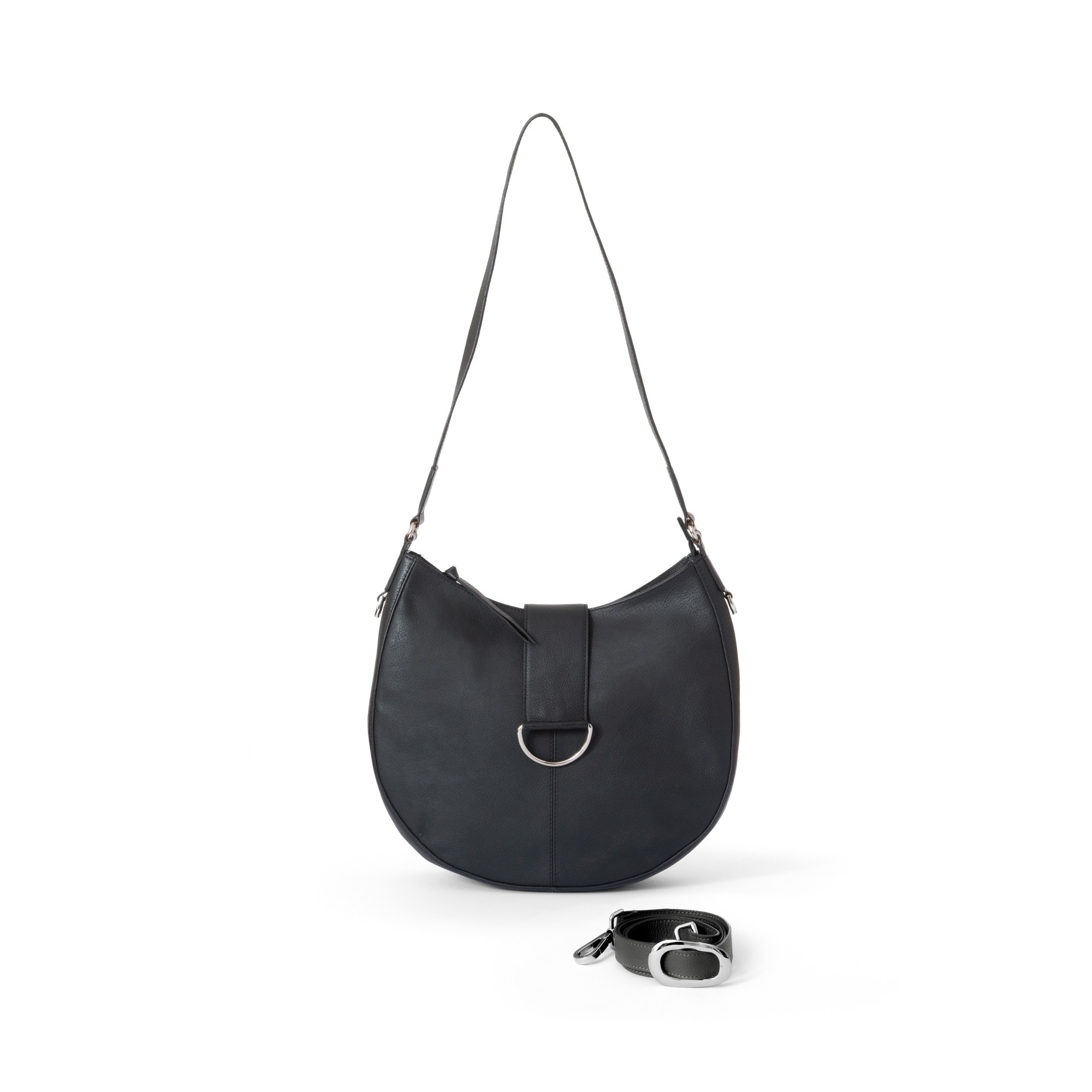 Borsa grande mezzaluna in pelle Camelia Nera OnEarth