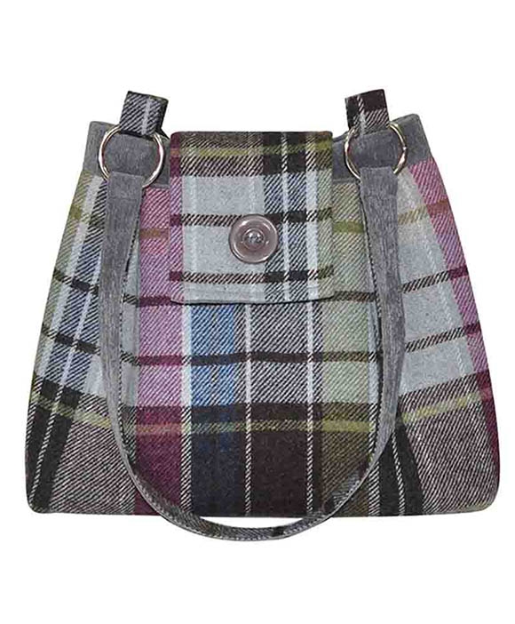 Borsa a spalla scozzese in lana e velluto LUMBERJACK 29x26x9.5cm
