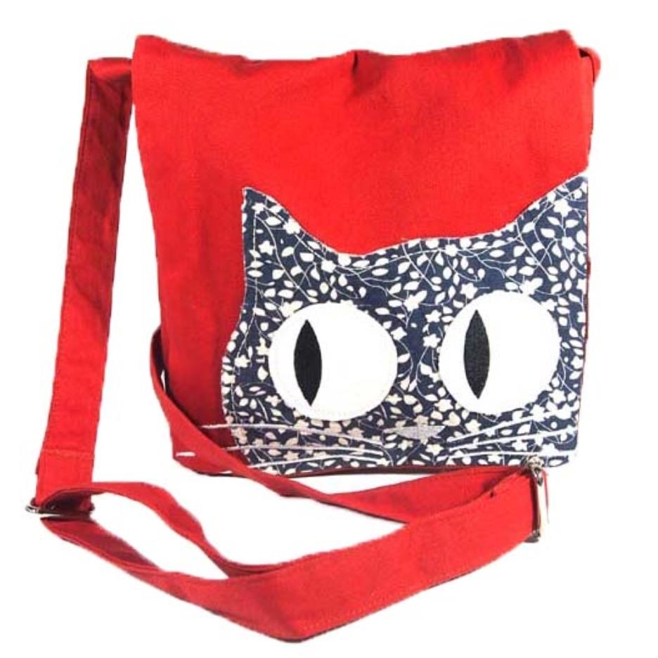 Borsa messenger in cotone twill imbottito rosso Gatto Flora