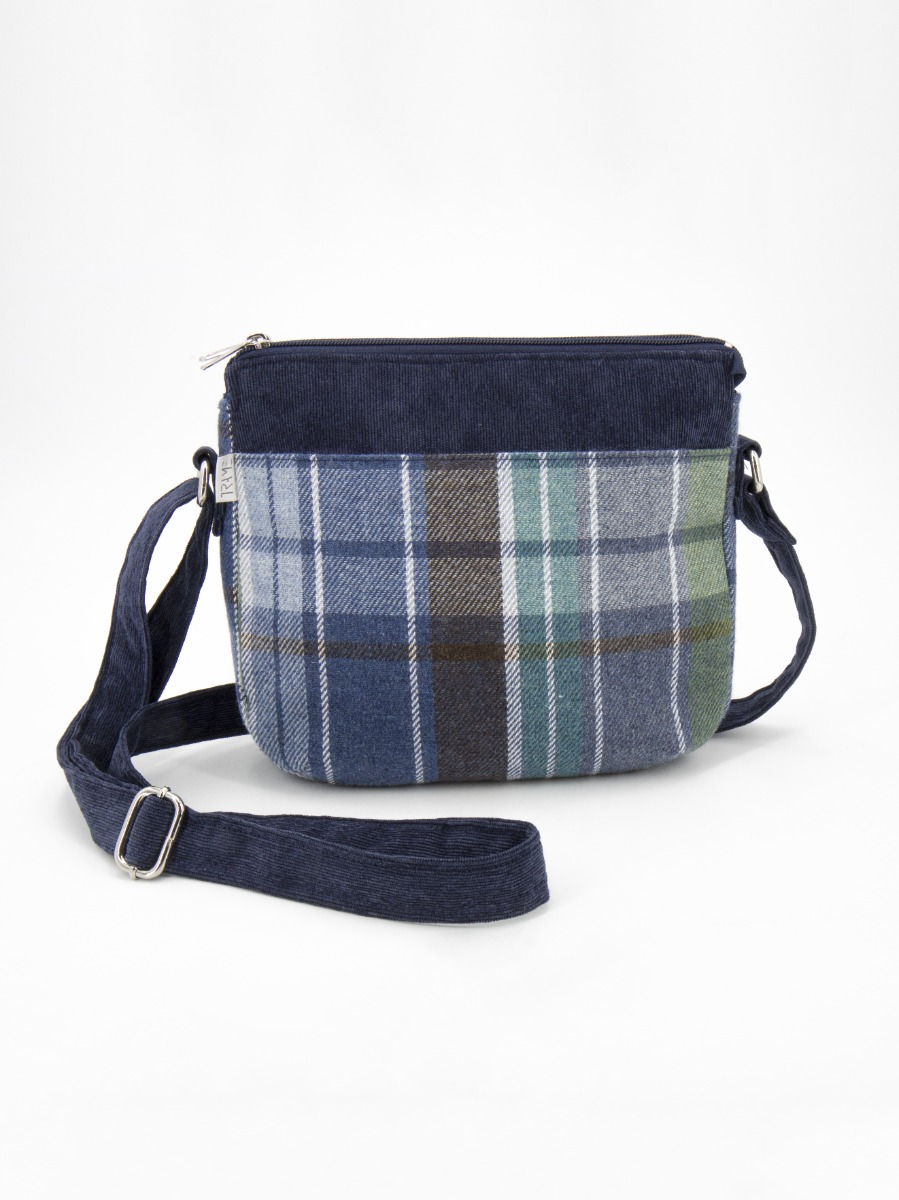 Borsa a spalla in tweed e velluto a coste Verdi e Blu MESSENGER Lumberjack
