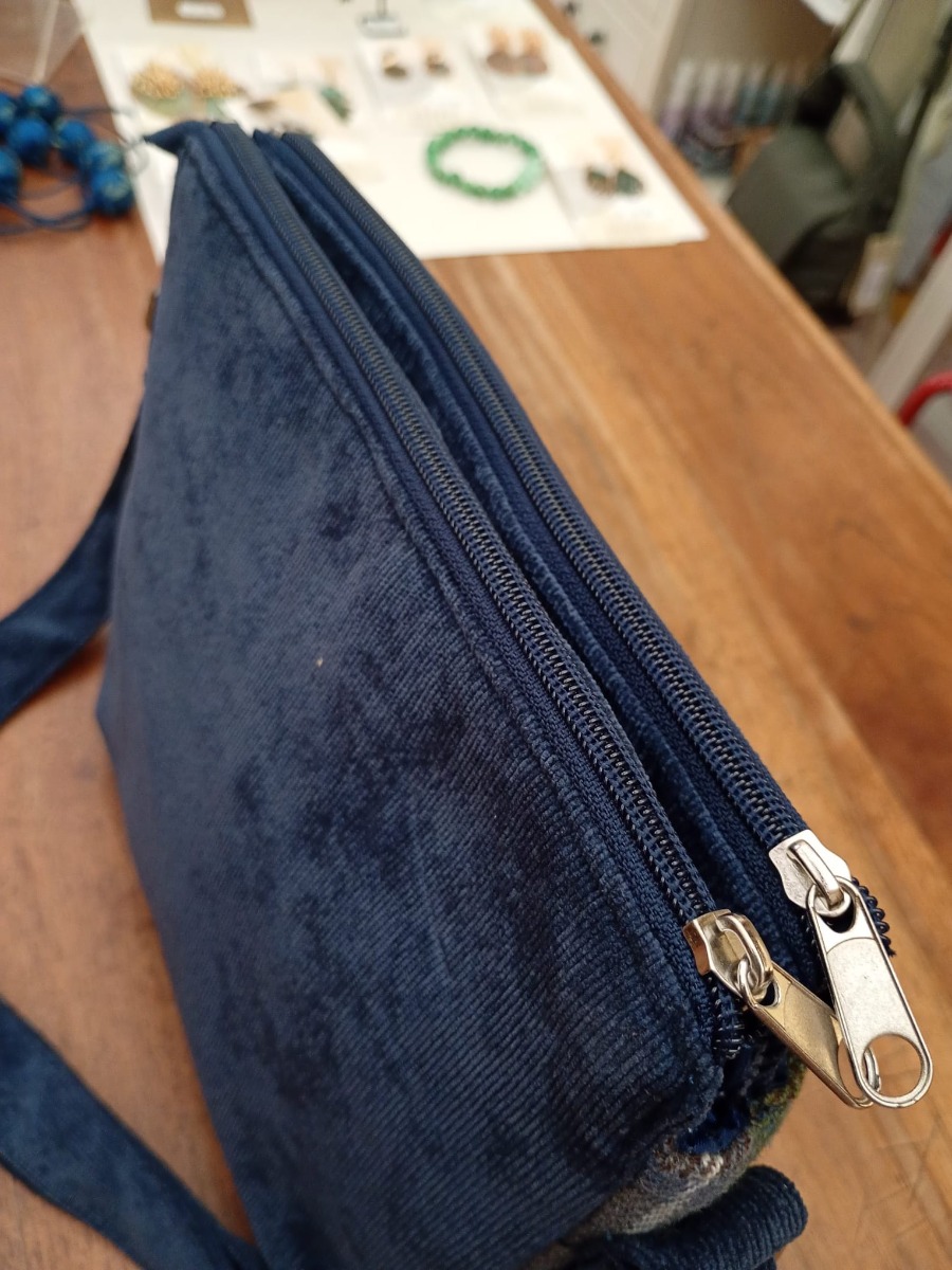 Borsa a spalla in tweed e velluto a coste Verdi e Blu MESSENGER Lumberjack