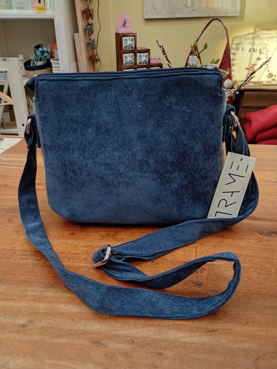 Borsa a spalla in tweed e velluto a coste Verdi e Blu MESSENGER Lumberjack