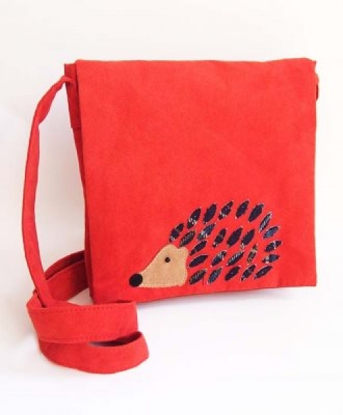 Borsa messenger riccio rossa in tessuto