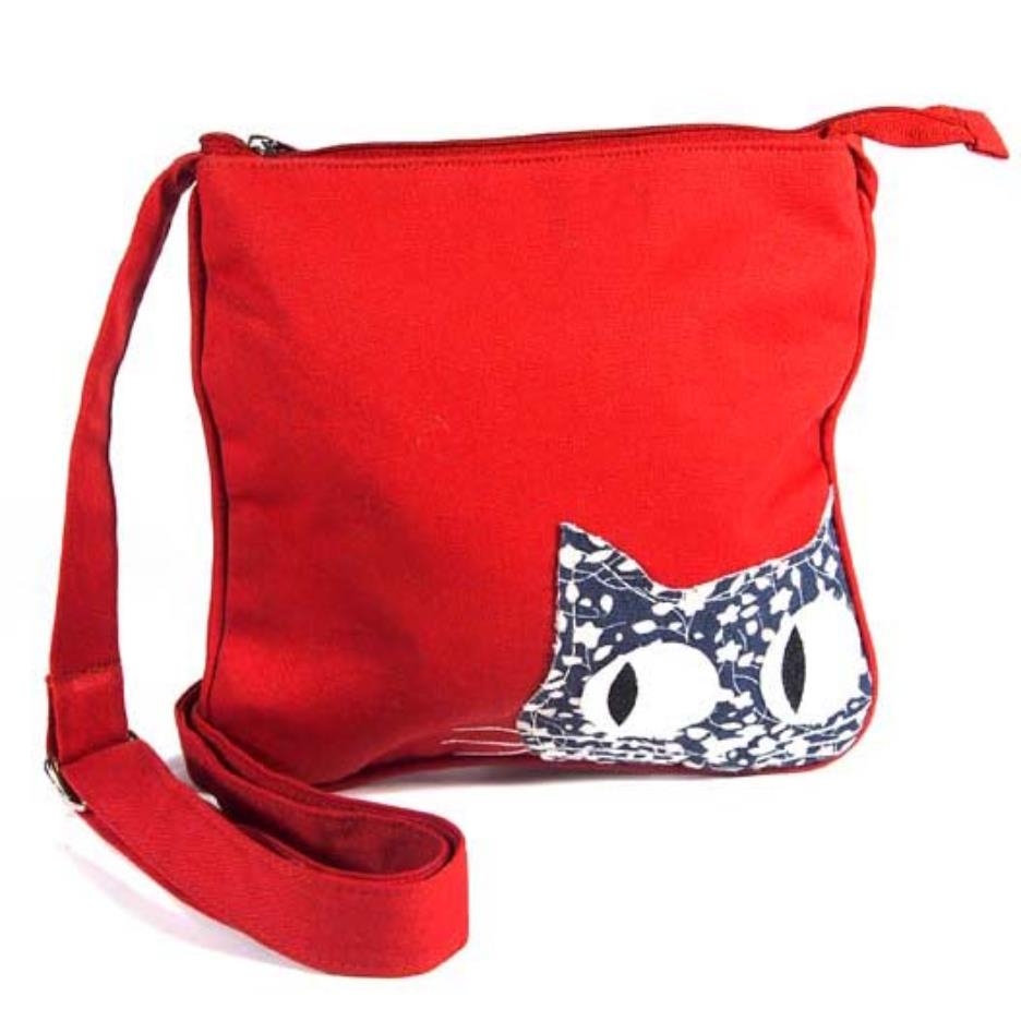 Borsa messenger semplice in tessuto rosso Gatto Flora