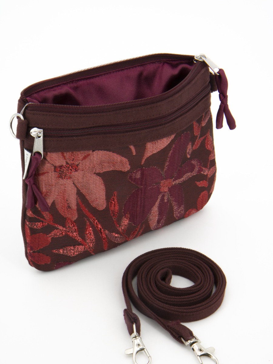 Borsa mini 2 tasche in broccato rosso Colori della Terra, equo solidale.