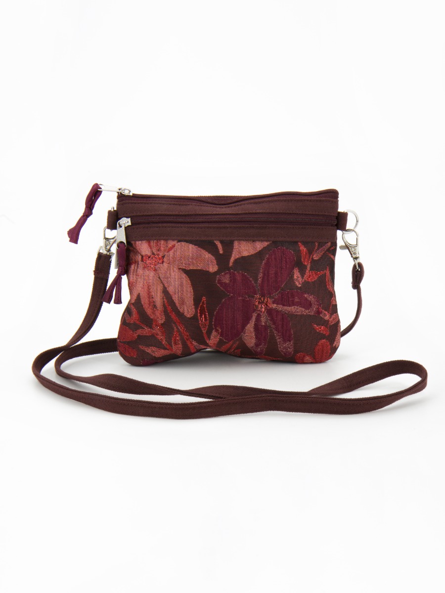 Borsa mini 2 tasche in broccato rosso Colori della Terra, equo solidale.