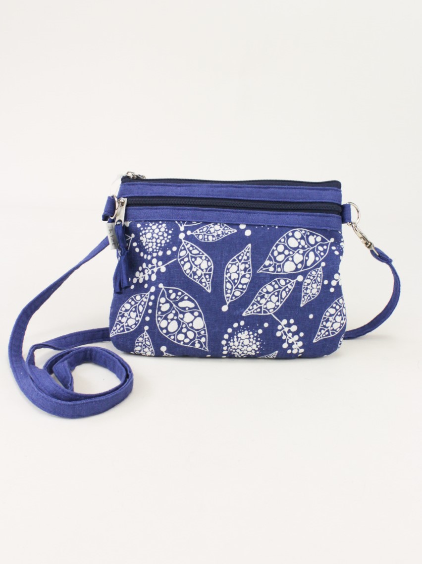 Borsa piccola in tessuto, due tasche Florea Blu
