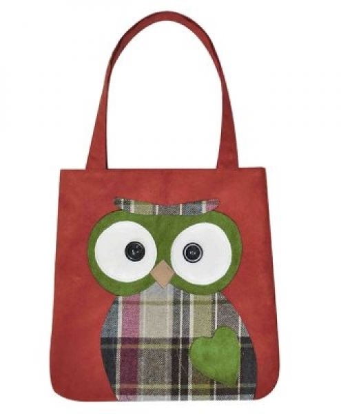 Borsa shopper SIGNOR GUFO rosso con gufo applicato 36x36 cm