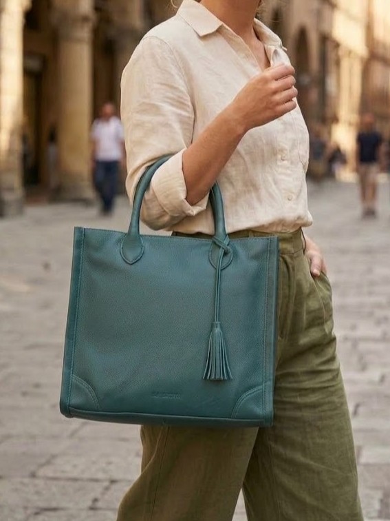 Borsa shopping in pelle verde Digion