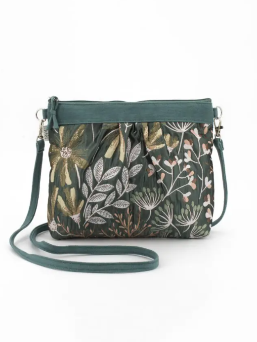 Borsa a tracolla SWEETY in broccato di cotone FIORI VERDI