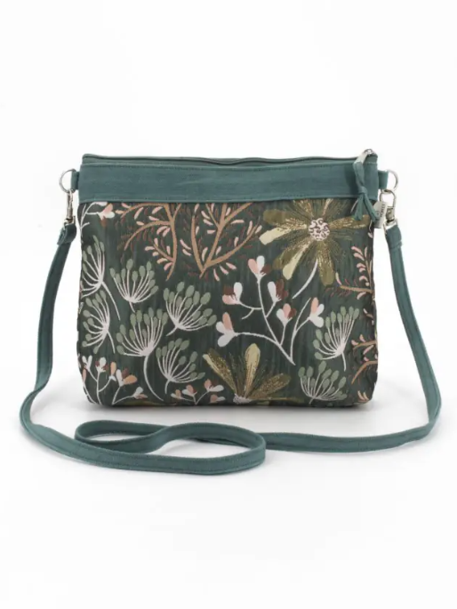 Borsa a tracolla SWEETY in broccato di cotone FIORI VERDI