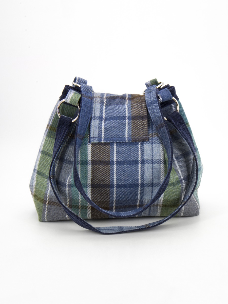 Borsa a spalla in tweed e velluto a coste Verdi e Blu TOTE Lumberjack