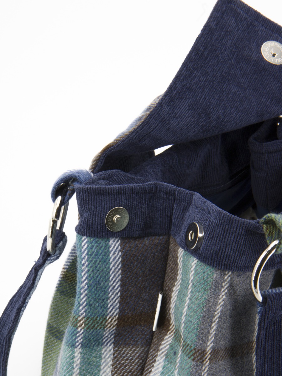 Borsa a spalla in tweed e velluto a coste Verdi e Blu TOTE Lumberjack