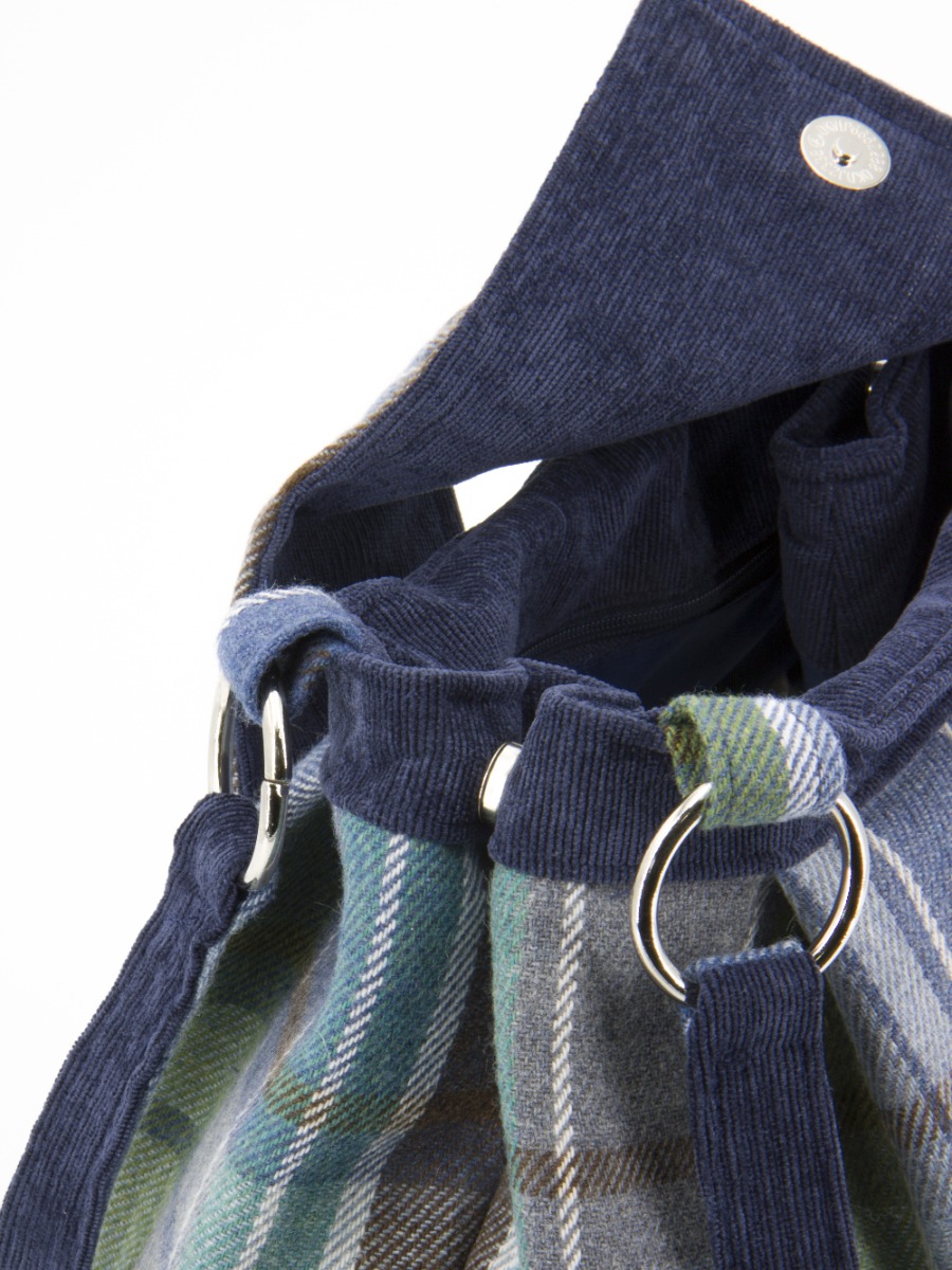 Borsa a spalla in tweed e velluto a coste Verdi e Blu TOTE Lumberjack
