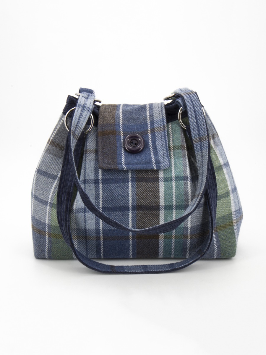 Borsa a spalla in tweed e velluto a coste Verdi e Blu TOTE Lumberjack