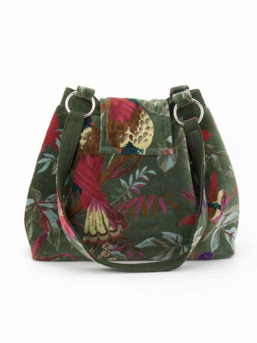 Borsa a spalla in velluto verde TOTE Velvet Garden