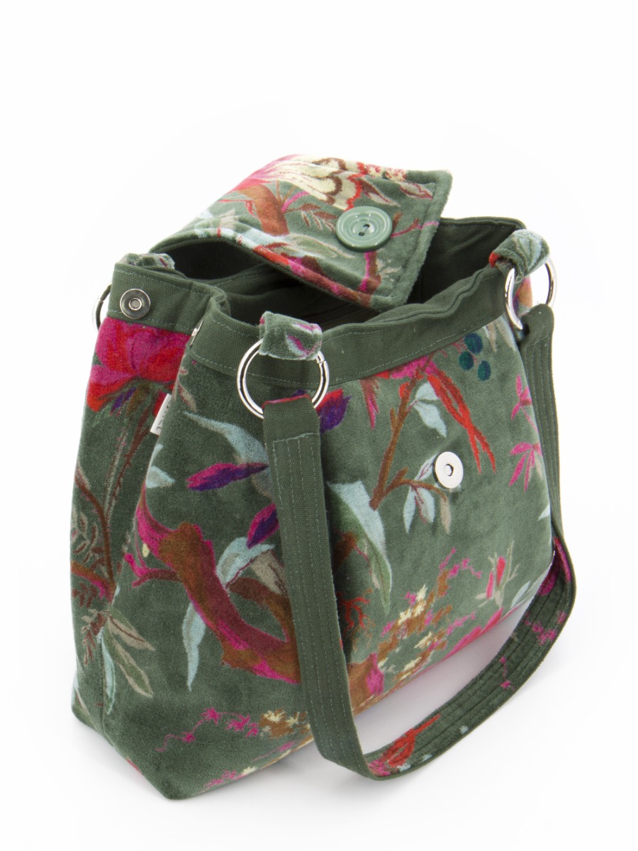 Borsa a spalla in velluto verde TOTE Velvet Garden