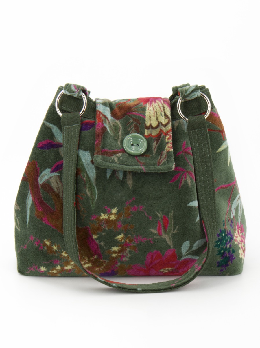 Borsa a spalla in velluto verde TOTE Velvet Garden