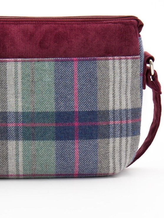 Borsa a tracolla in tessuto tartan Bordeaux Trame