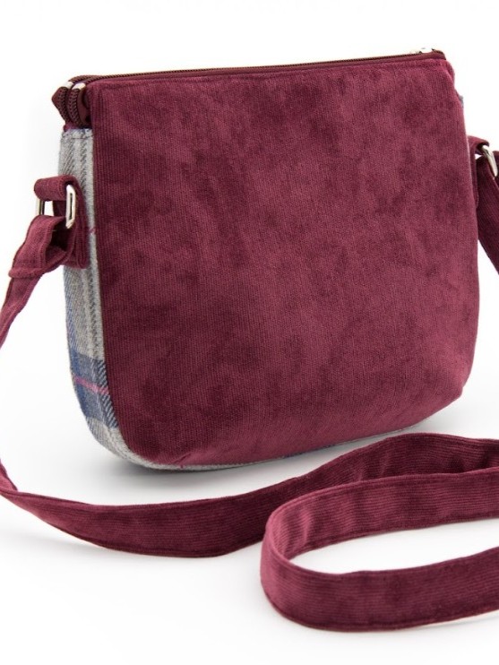 Borsa a tracolla in tessuto tartan Bordeaux Trame