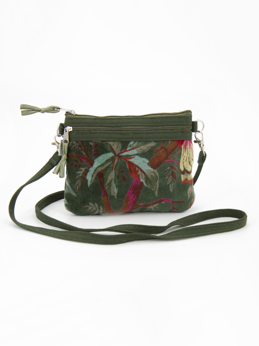 Borsa mini tracolla in velluto verde Velvet Garden