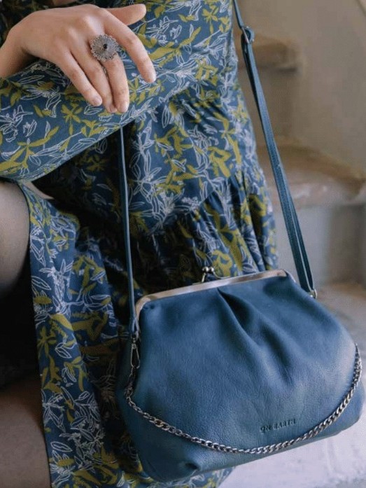 Borsa vintage con clip, in pelle Verde Cannes